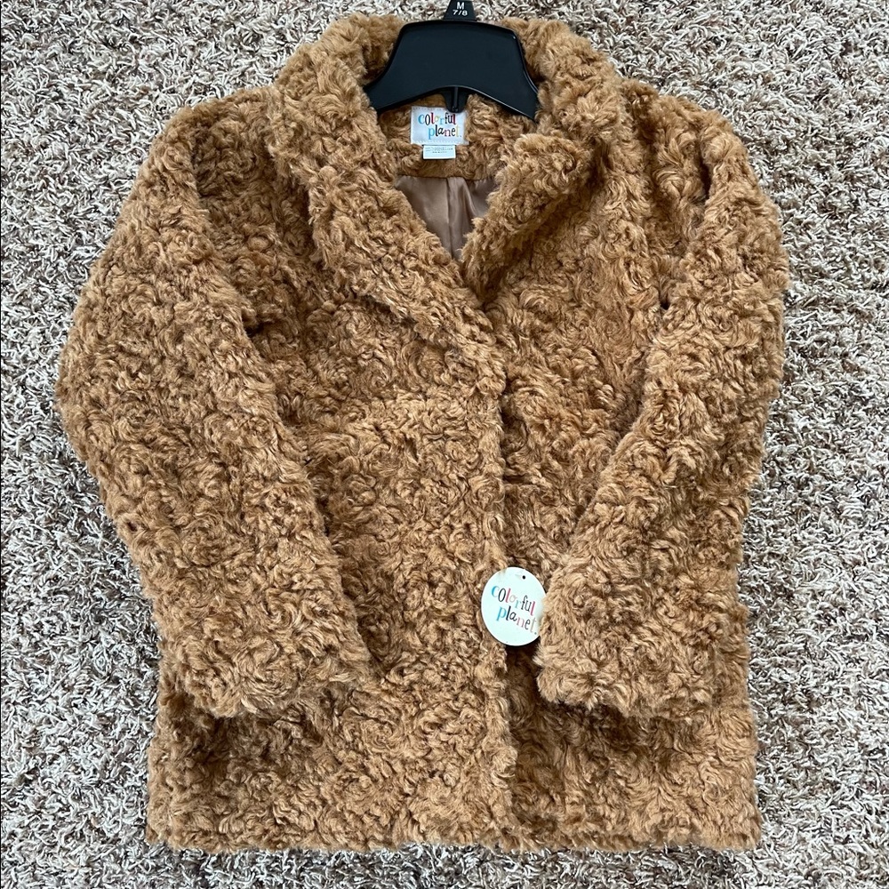 Girl’s Tan Fur Coat - Med 7/8
